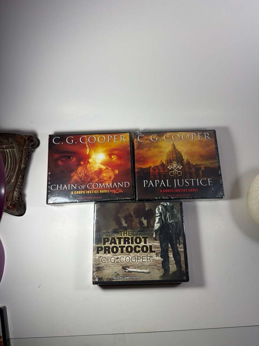Lot of 3 C.G. Cooper Corps Justice Audiobook CD Set - Chain of Command, Papal Ju